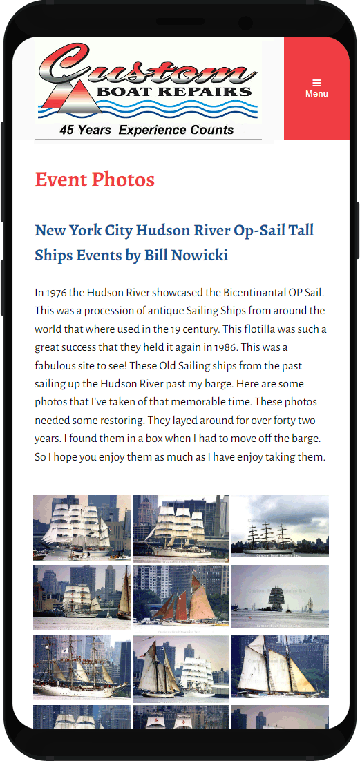 Website layout displayed on a mobile screen.