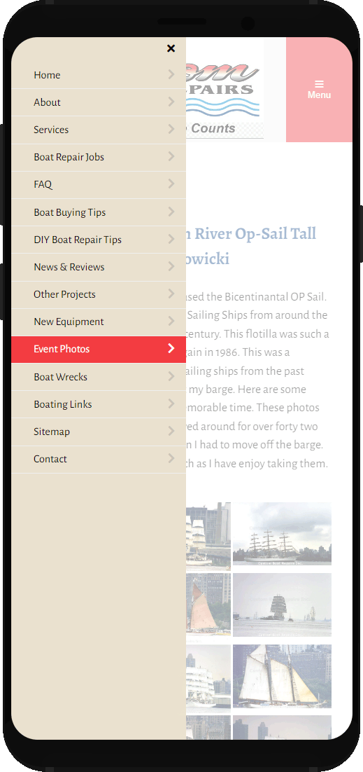 Mobile navigational menu.