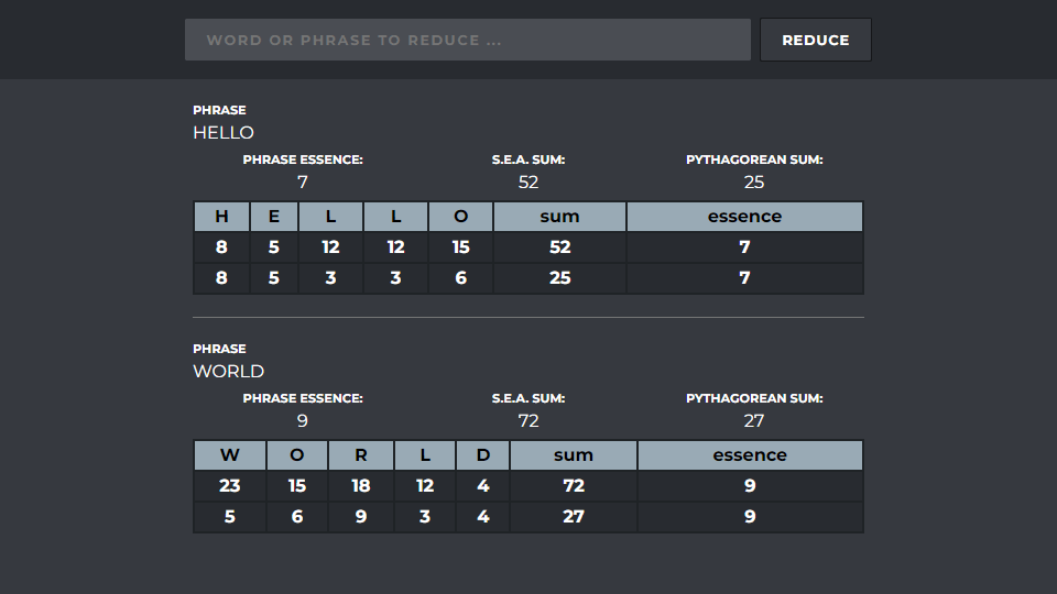 App main page with input form above a results panel.