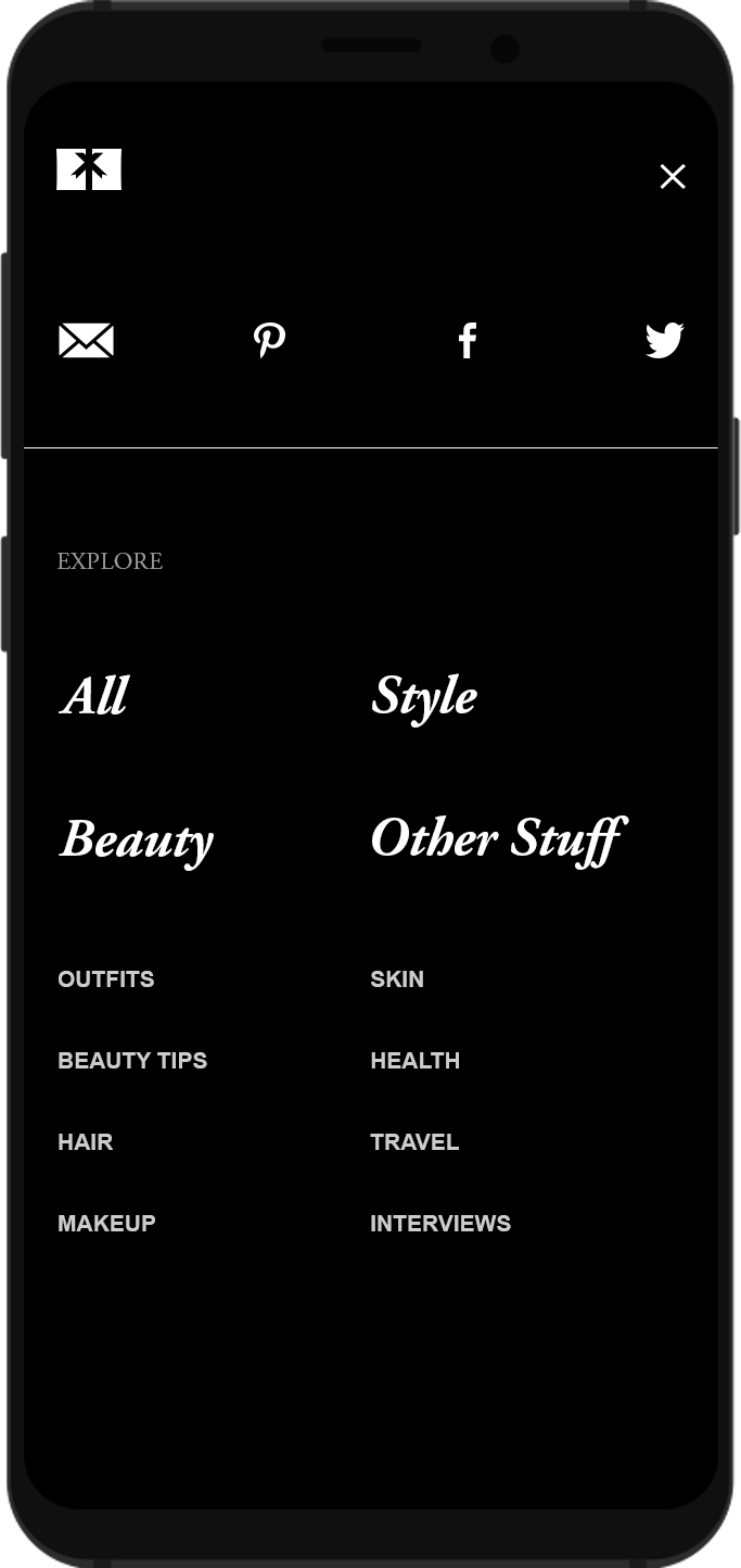 Mobile navigational menu.