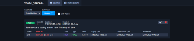 Viewing a newly-added entry on the journal page.