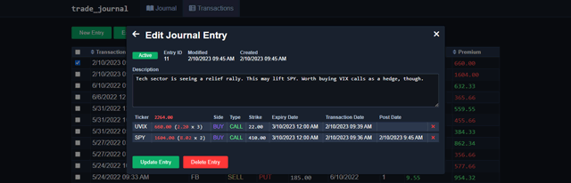Modal displaying transactions to be added to an existing entry.
