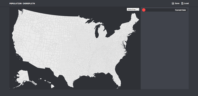Interactive map of US counties - with none selected yet.